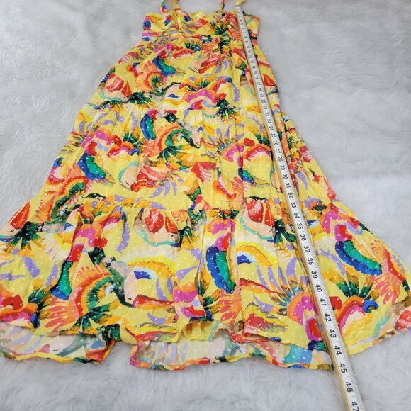 Farm Rio Yellow Textured Tropical Floral Swiss Dot Tiered Maxi Dress Medium - Picture 6 of 14